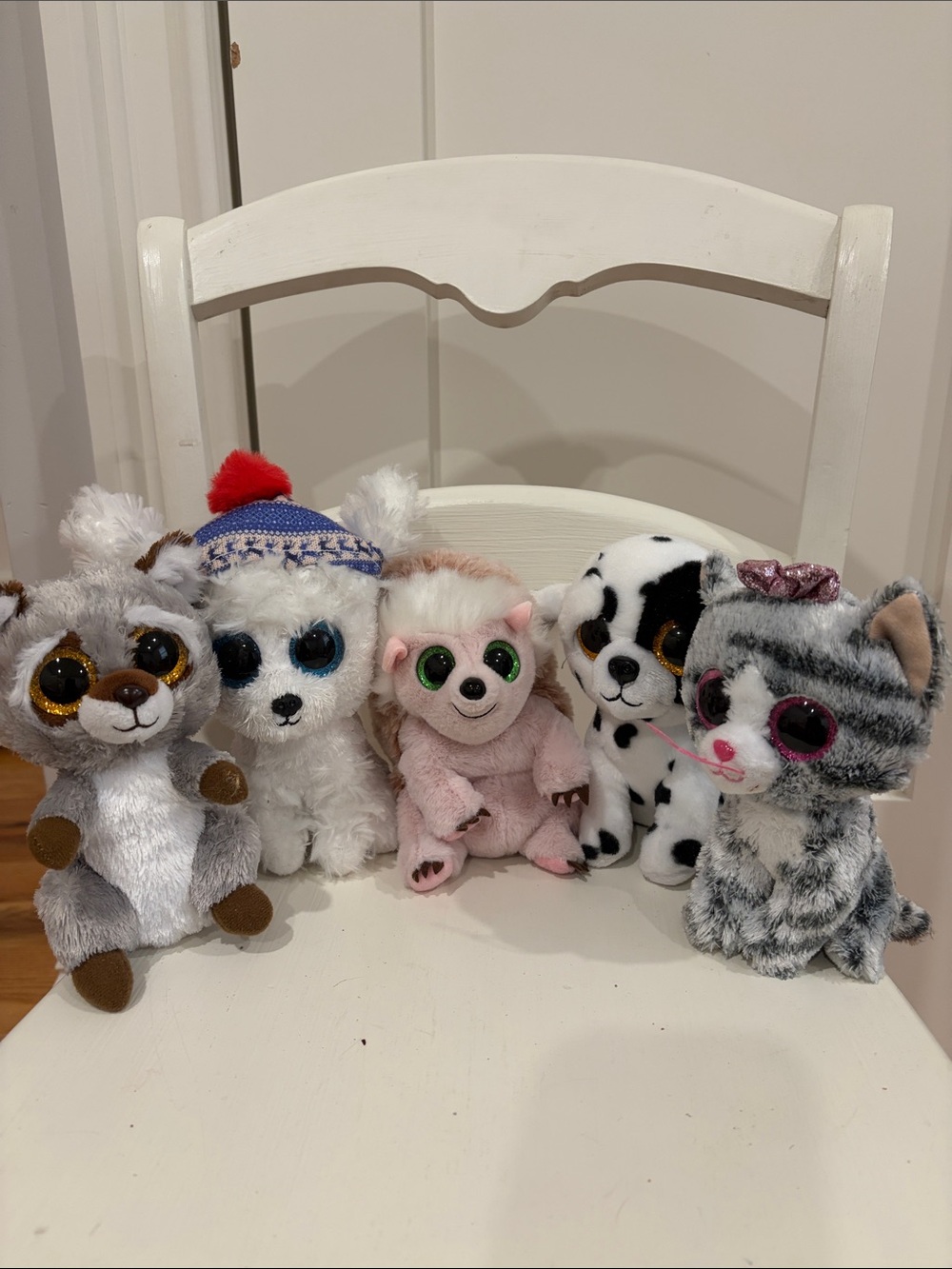 Assorted Beanie Boo Style Plush Set - Grey, White, Pink, Black